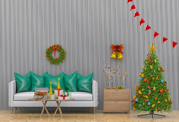 Sala de estar interior de Natal. 3d render