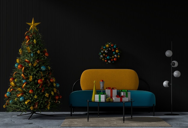 Sala de estar interior de Natal. 3d render