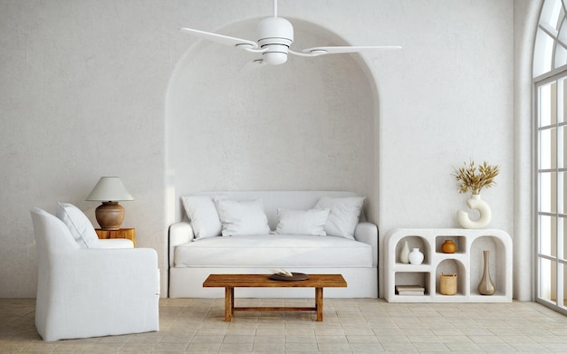 Sala de estar interior estilo mediterrâneo sofá poltronas mesa e arco