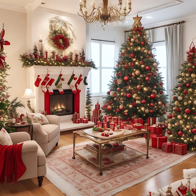 Sala de estar lindamente decorada por ocasião dos feriados de Ano Novo e Natal AI