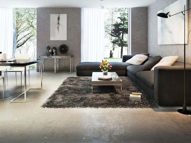 Sala de estar luxuosa e minimalista