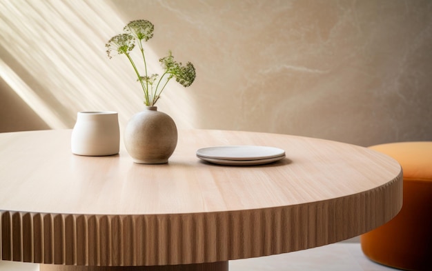 Sala de estar minimalista com belos tons quentes de carvalho em estilo de decoração japonesa