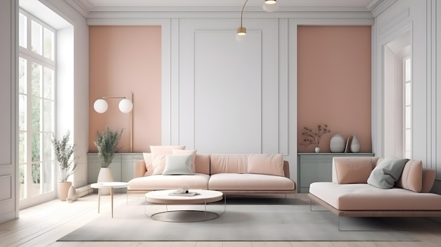 Sala de estar minimalista simples interior generativa ai