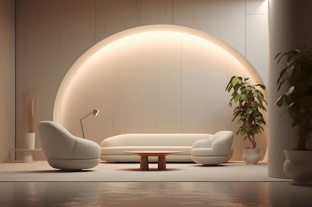 Sala de estar moderna com móveis no estilo de arredondado ai gerar