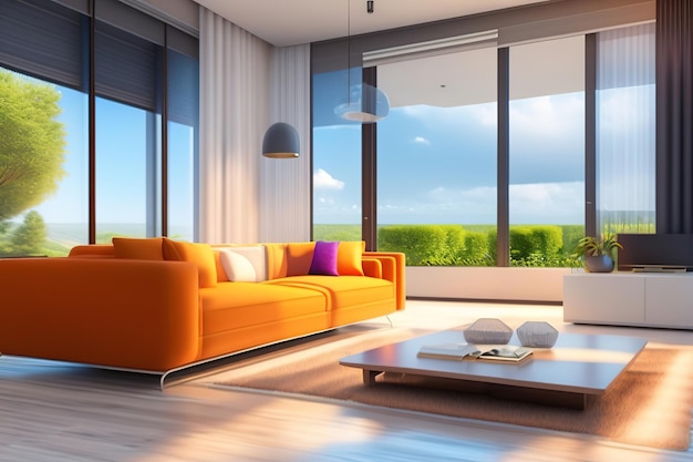 Sala de estar moderna com móveis