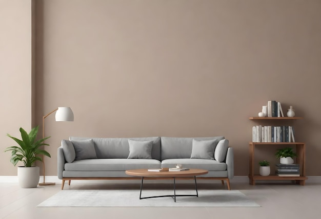 Sala de estar moderna com uma parede bege um sofá cinza design de interior