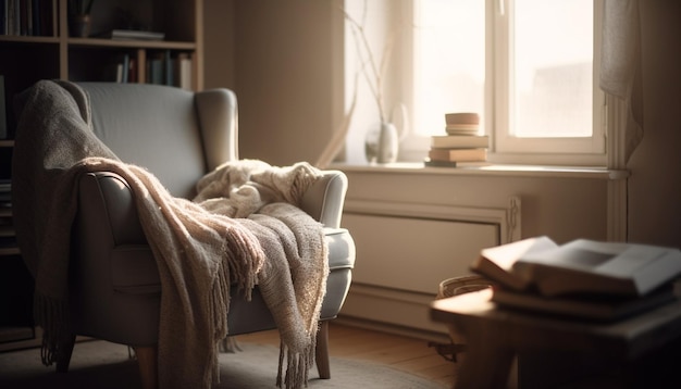 Sala de estar moderna e elegante com conforto aconchegante gerado por IA