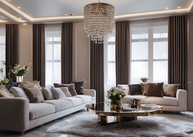 Sala de estar moderna luxuosa com decoração elegante