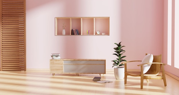 Sala de estar pastel rosa mock up design renderização de ilustração 3d