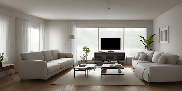Sala de estar vazia com sofá em interior de sala de estar simples Quadro de cartaz horizontal em branco