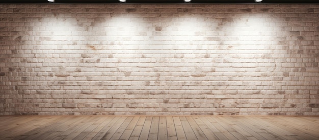 Sala de estúdio vazia com spotlight e parede de tijolos brancos