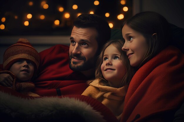 Foto sala de filmes de natal em família projetor de mulher gerar ai