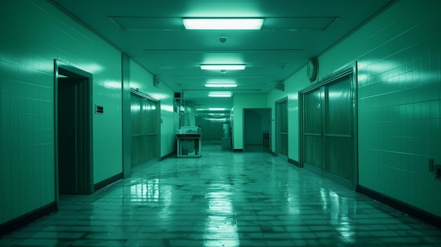 Sala de hospital vazia com IA geradora de luz verde aqua