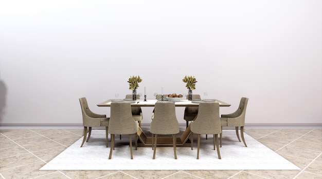 Sala de jantar com design de maquete de parede vazia