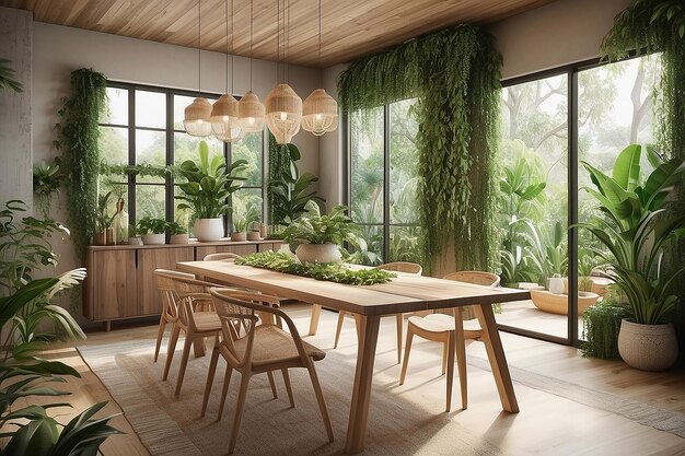 Sala de jantar ecológica Design sustentável e vegetação