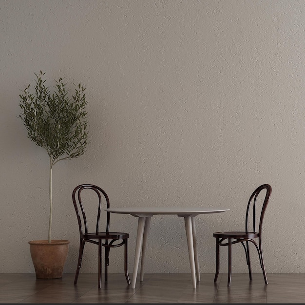 Foto sala de jantar moderna e textura de parede vazia design de interiores renderização em 3d