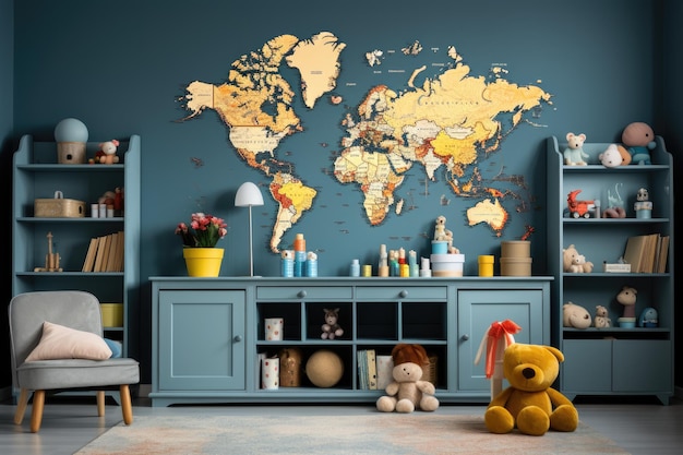 Sala de jogos infantil de parede decorada com ideias de inspiração para brinquedos