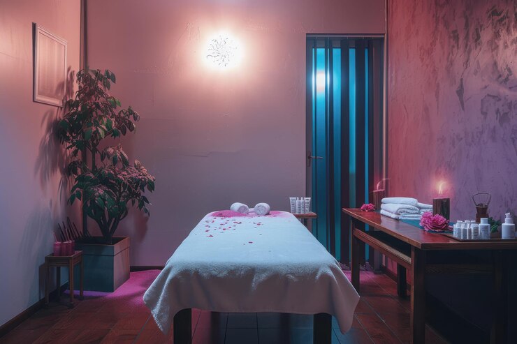 Foto sala de massagem em spa de beleza interior da sala de massagem no salão de spa