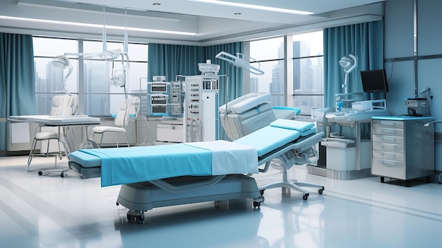 Sala de operação vazia do hospital com cama de cirurgia e cirurgia Generative AI