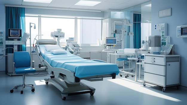 Sala de operação vazia do hospital com cama de cirurgia e cirurgia Generative AI