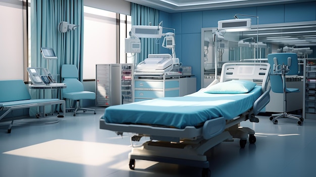 Sala de operação vazia do hospital com cama de cirurgia e cirurgia Generative AI