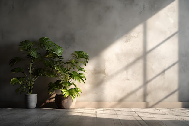 Sala de parede de concreto com plantas em vaso para gerar um interior animado
