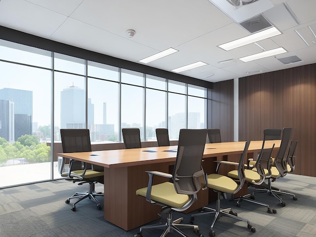 Sala de reunião de negócios de renderização 3D no prédio de escritórios