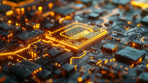 Sala de servidores futurista com luzes de néon Renderização 3D