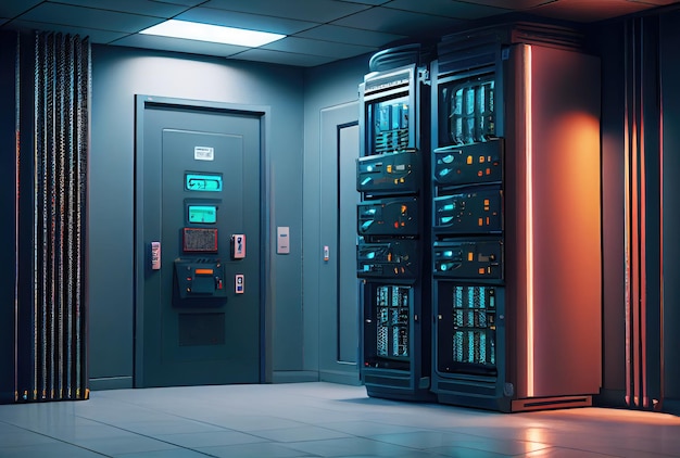 Sala de servidores para armazenamento de banco de dados da empresa em todo o mundo tecnologia e conceito de big data ilustração de arte digital generative ai