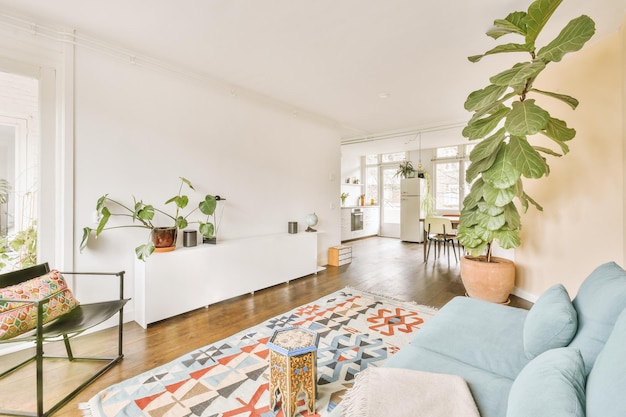 Sala de visitas clara com janelas e plantas