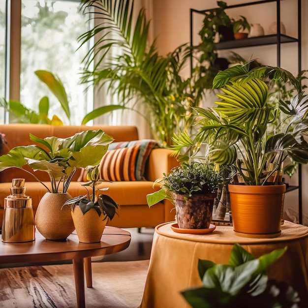 Sala decorada com lindas plantas exóticas