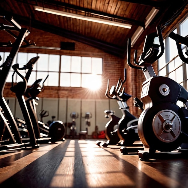 Foto sala de ejercicios de gimnasio con equipos de entrenamiento