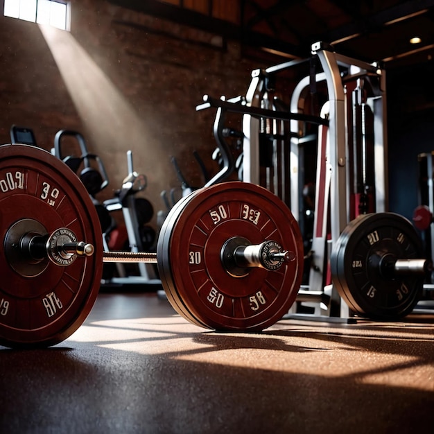 Foto sala de ejercicios de gimnasio con equipos de entrenamiento