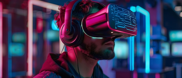 Sala de escape de realidad virtual ambientada en una metrópolis cyberpunk desafiando a los jugadores con rompecabezas que enseñan codificación y ciberseguridad