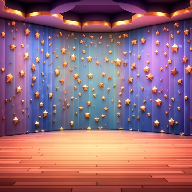 Foto sala con un escenario y una pared con estrellas generativa ai