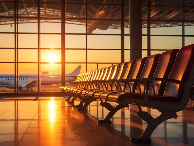 Sala de espera en la terminal del aeropuerto al amanecer