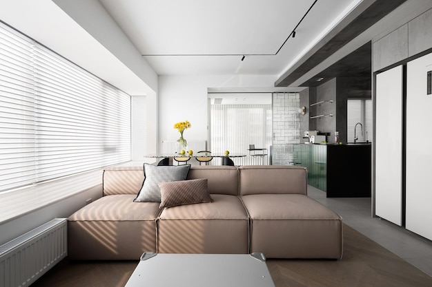 Sala de estar de un apartamento moderno y minimalista
