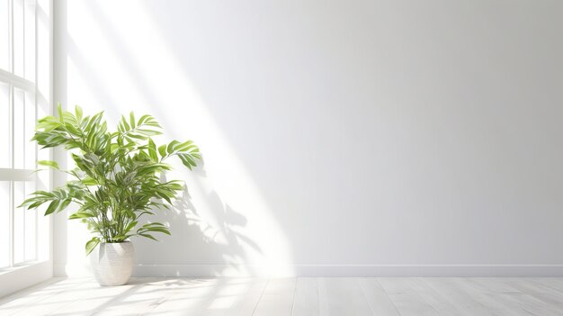 una sala de estar blanca con vegetación