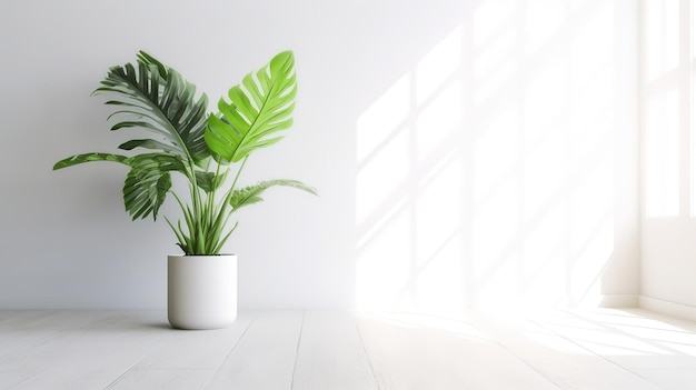 una sala de estar blanca con vegetación