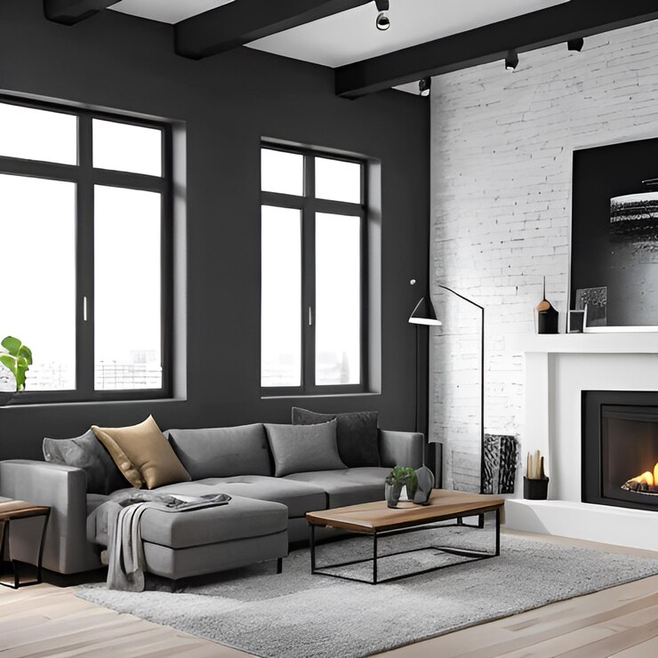 Una sala de estar con una chimenea y una chimenea.
