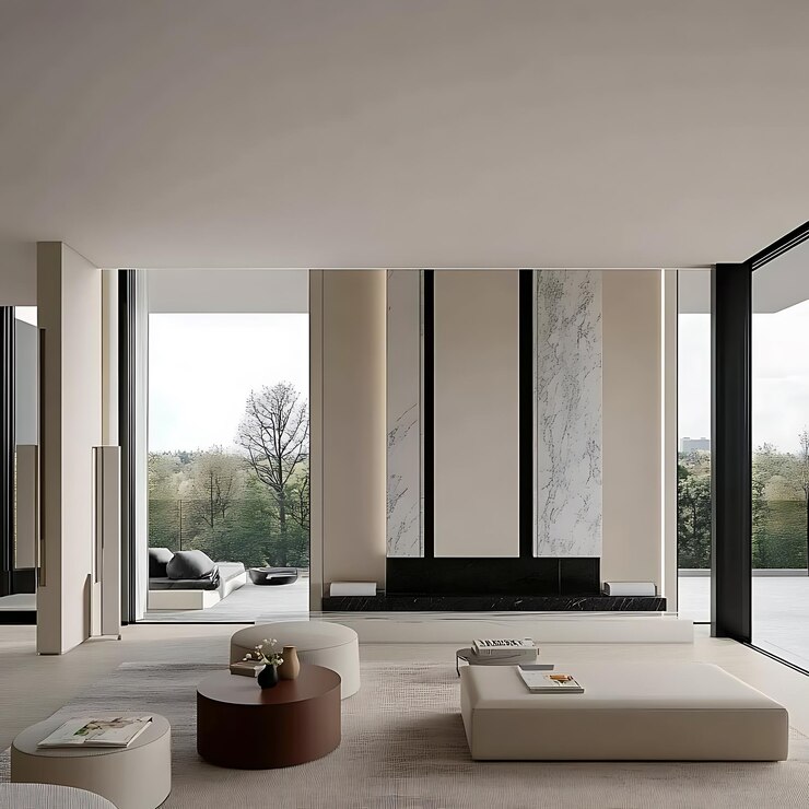 sala de estar con chimenea y una gran ventana