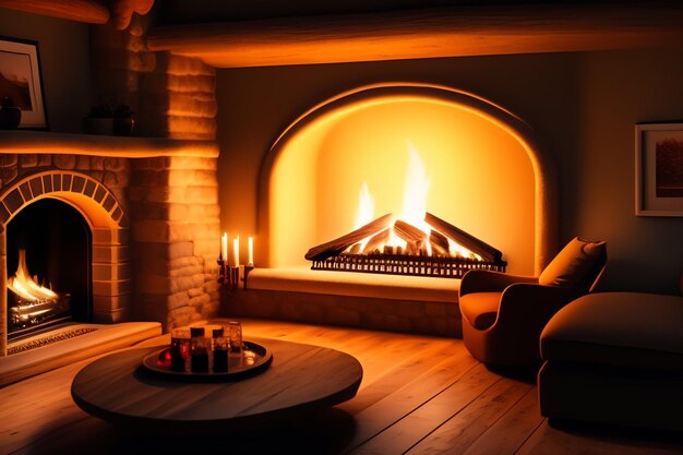 Una sala de estar con una chimenea y sofás