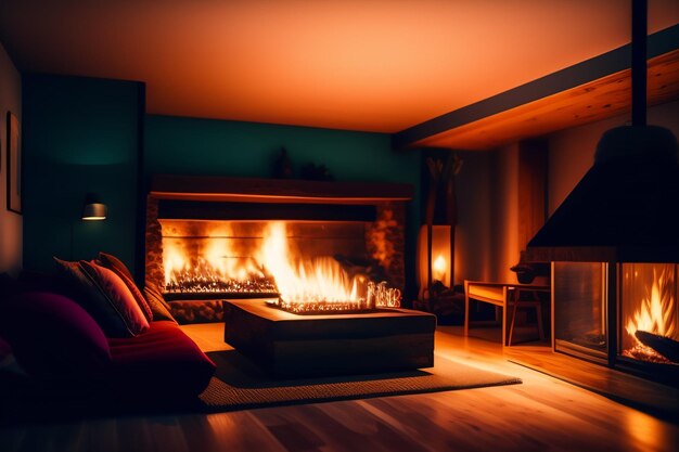 Una sala de estar con una chimenea y sofás