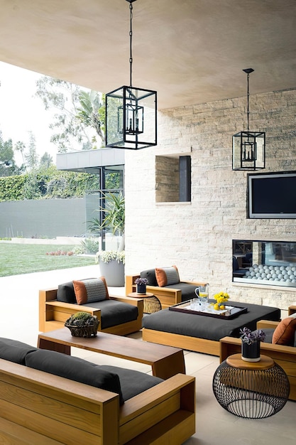 una sala de estar con una chimenea y un televisor por encima de ella