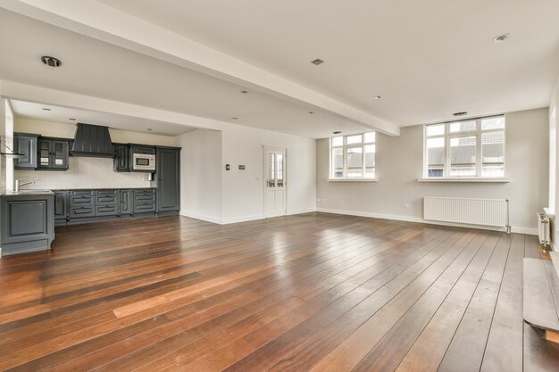 Foto la sala de estar y la cocina de una casa con madera