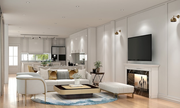 Sala de estar y comedor moderno y diseño de interiores de fondo de textura de pared blanca