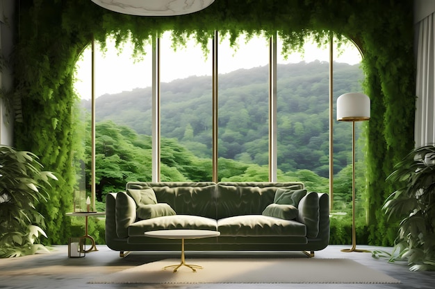 sala de estar concepto verde elegante con ventana grande Generado ai