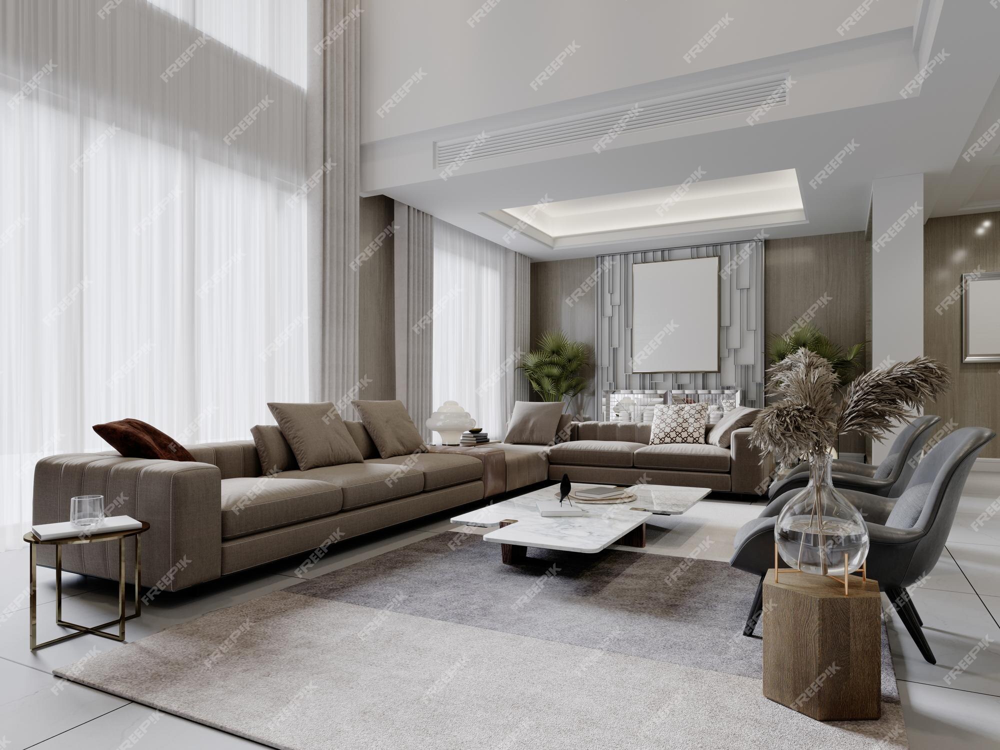 Sala de estar contemporánea en colores techos altos y muebles contemporáneos moda | Foto