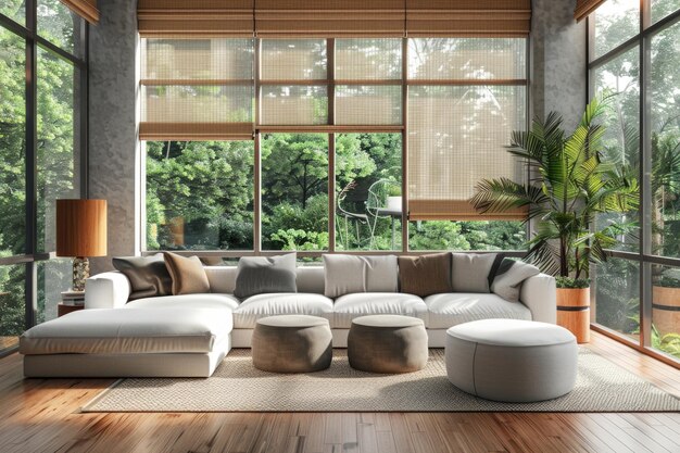Sala de estar contemporánea con sofá acogedor junto a la ventana