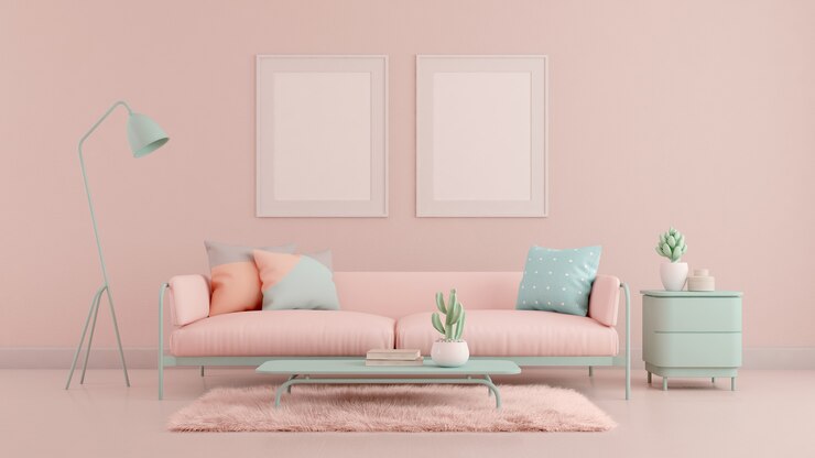 Sala de estar Diseño con color pastel.